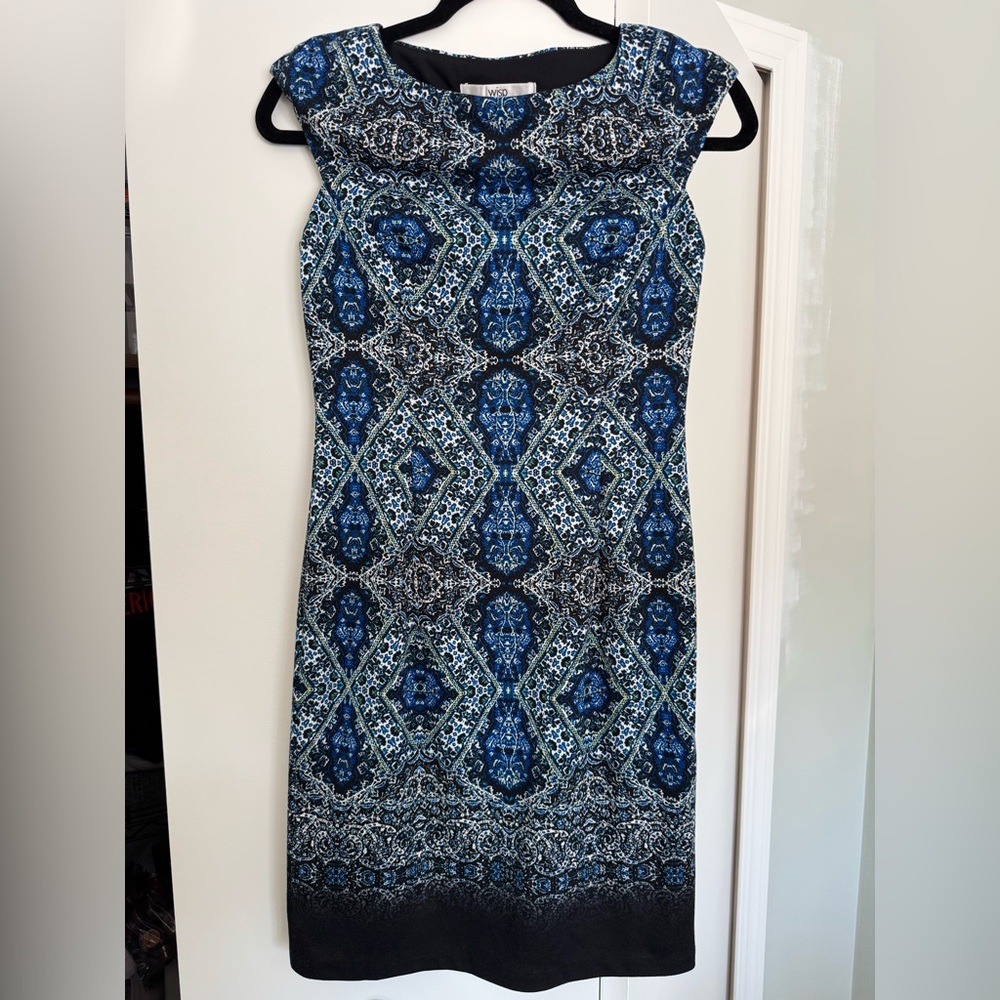 Wisp Blue Geometric Dress Womens Size 2
